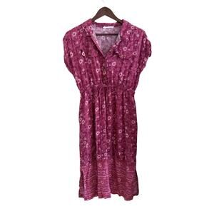 Lucky Brand Purple Floral Button Front Short Sleeve Dress Size Medium